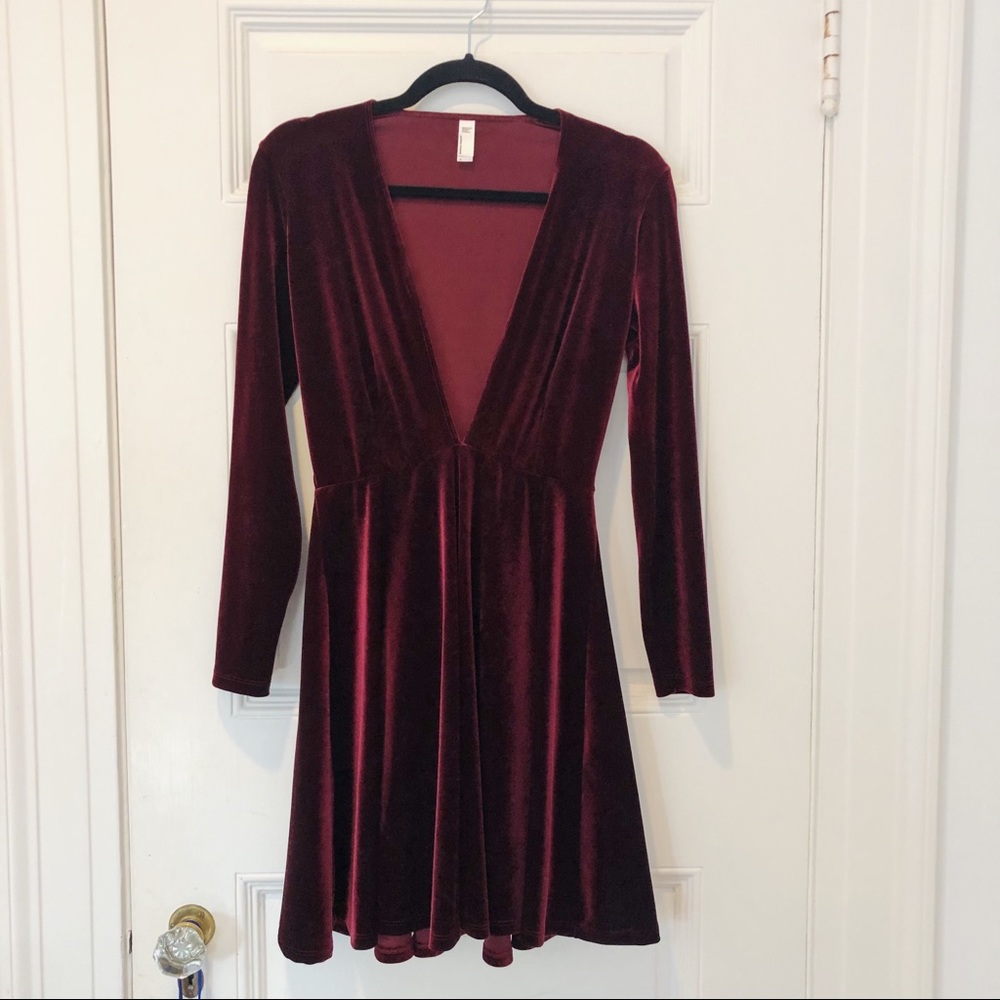 Deep V-Neck Red Velvet Dress
